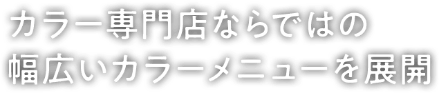 カラー専門店ならではの
幅広いカラーメニューを展開